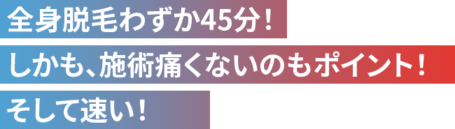 全身脱毛わずか45分！しかも、施術痛くないのもポイント！そして速い！